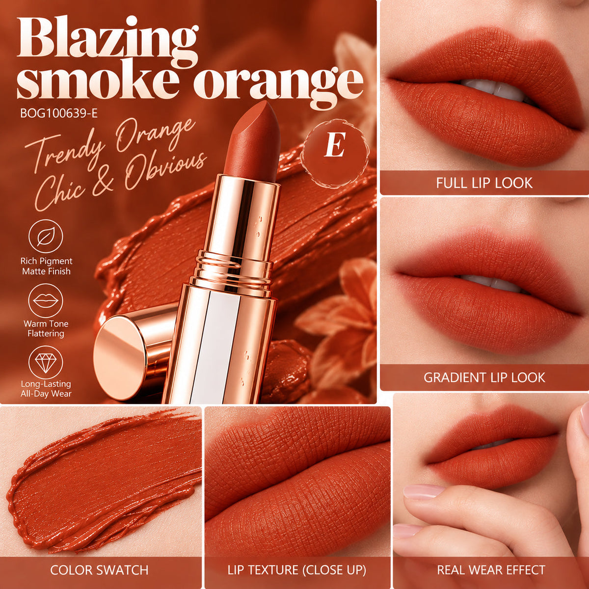 24H Long‑Lasting Matte Lipstick – Smudge‑proof, transfer‑resistant, vibrant colour.